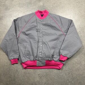 Vintage Eli John Bomber‎ Jacket Mens Medium Gray Pink Preowned Lined Outdoor